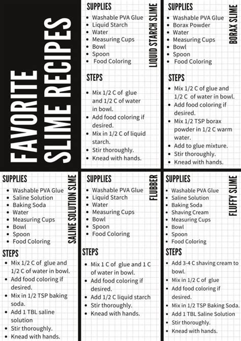 Printable Saline Solution Slime Recipes