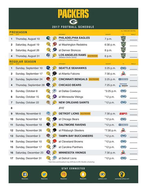 Packers Printable Schedule