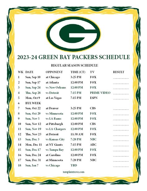 Packers Printable Schedule 2023