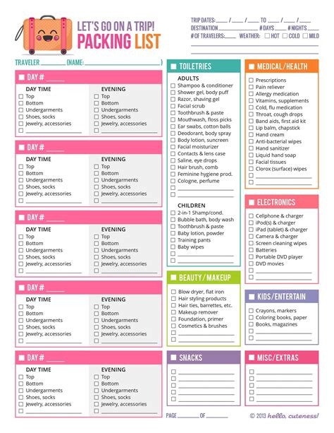 Packing List Printable