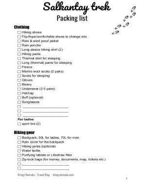 Packing List Salkantay Trek