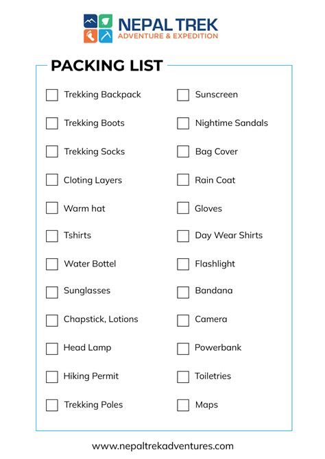 Packing List for Nepal Trek
