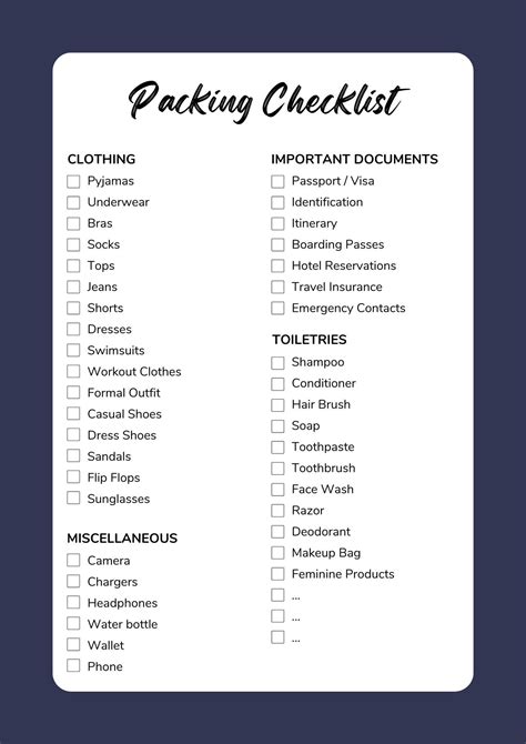 Packing list for photographer