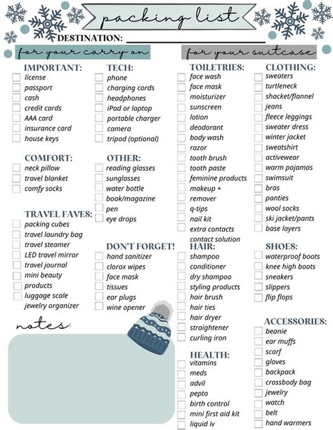 Packing list winter