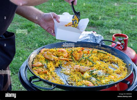 Paella being served