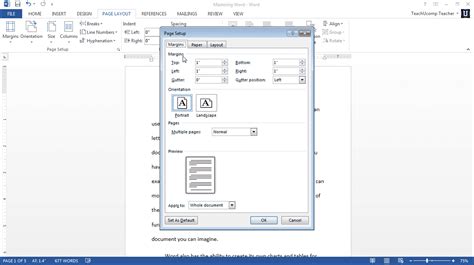 Page Setup in MS Word includes