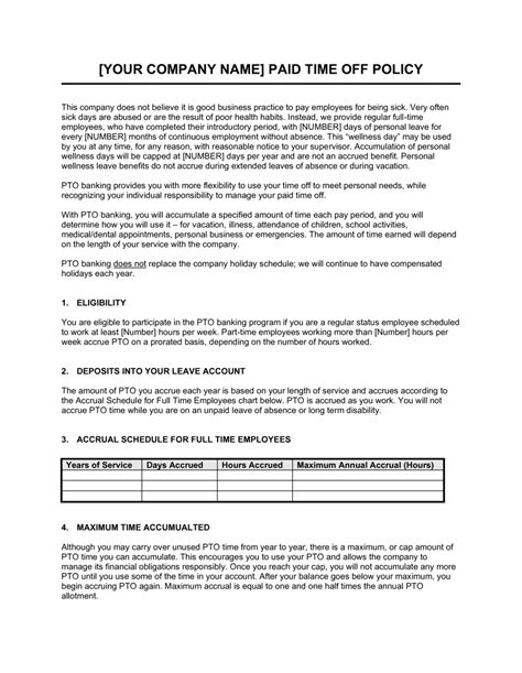 Paid Time Off Policy Template