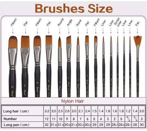 Paint Brush Sizes Chart