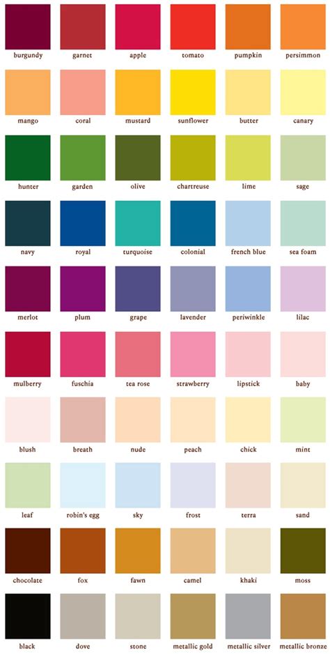 Paint Color Names List