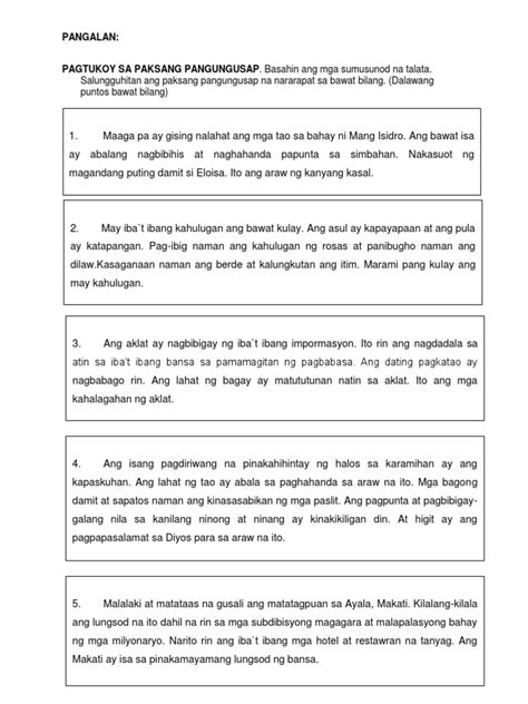 Pangungusap na Patanong at Pasalaysay worksheet