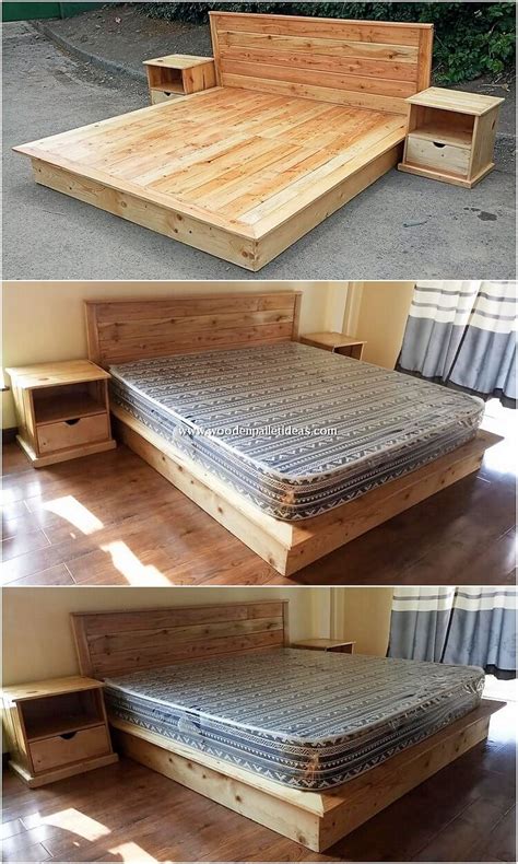 Pallet Bed Frame With Side Tables