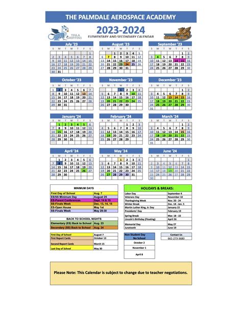 Palmdale Aerospace Academy Calendar