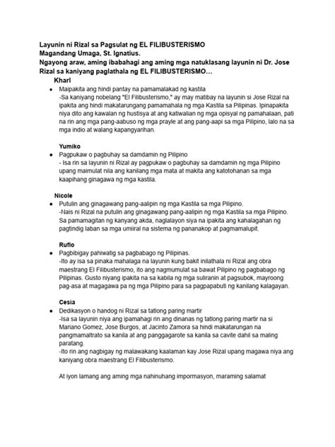 Pangunahing Layunin ng El Filibusterismo