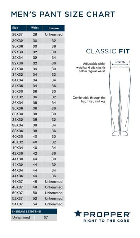 Pant Size Chart Men