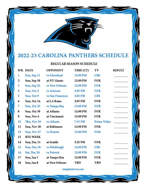 Panthers Schedule 2023 Printable