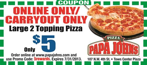Papa Johns Pizza Printable Coupons