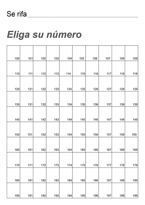 Plantilla Para Rifa 100 Numeros - Formato Para Rifa De 100 Numeros