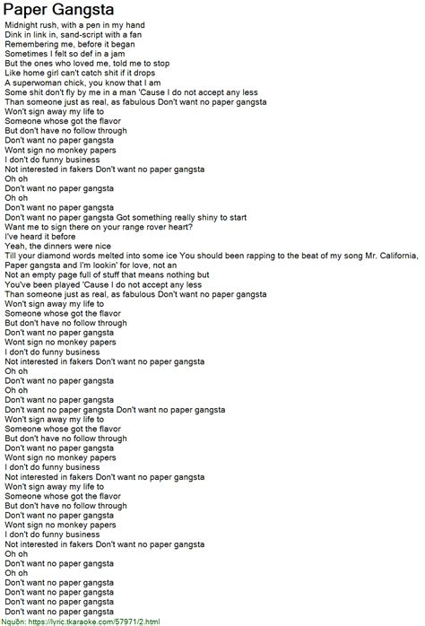 Paper Gangsta Lyric