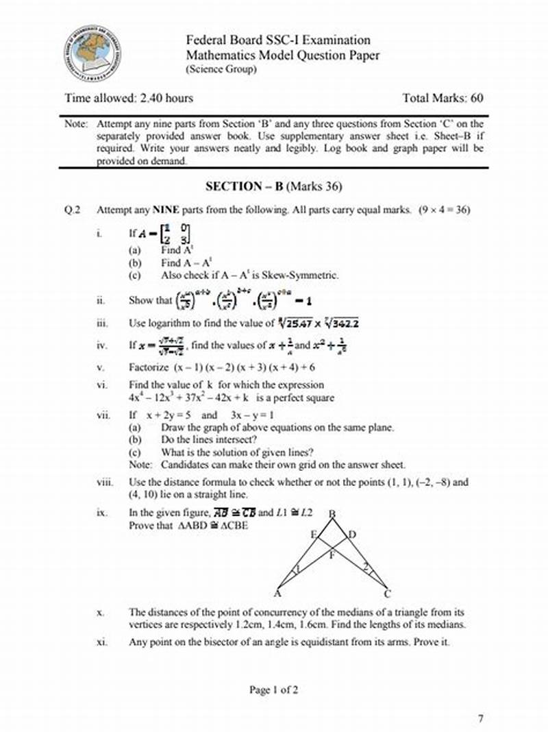 Paper Pattern Of 9th Class Math