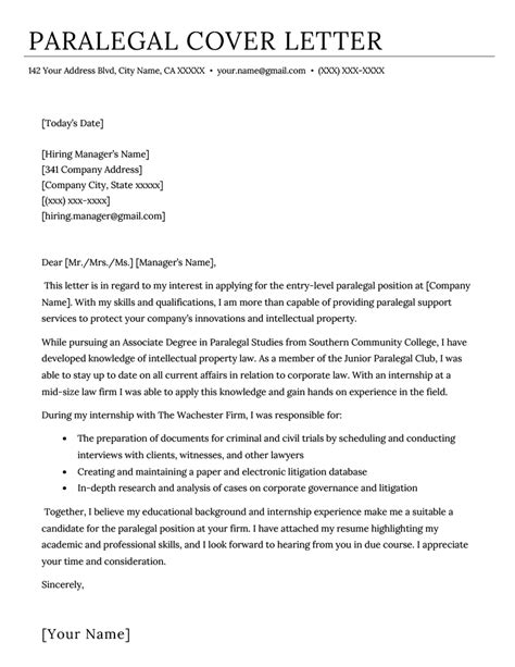 Paralegal Cover Letter Template