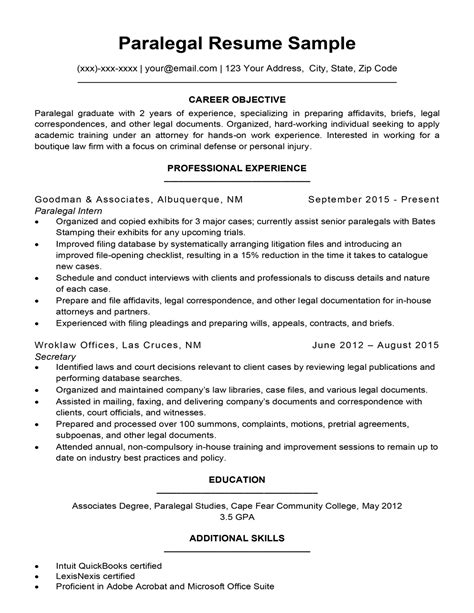 Paralegal Resume Templates
