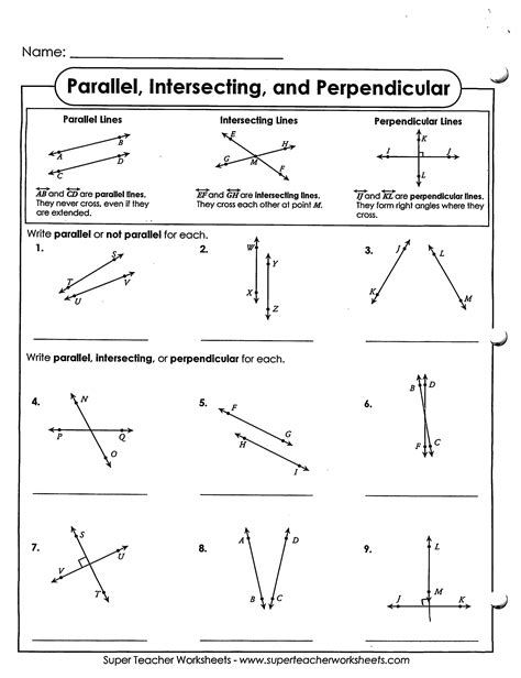 Parallel And Perpendicular Lines Worksheet Answers Key Geometry