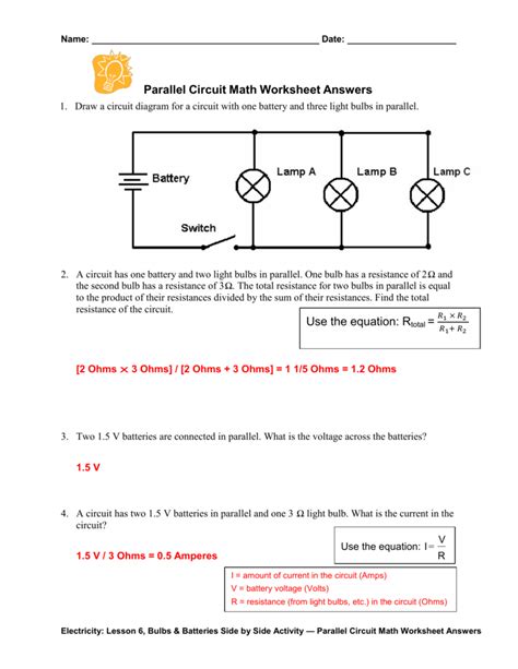 Parallel Circuit Problems Worksheet