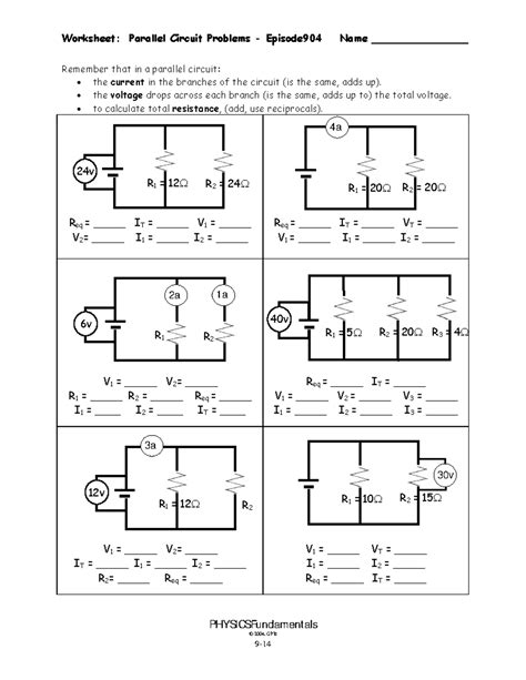 Parallel Circuits Worksheet