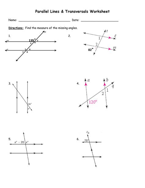 Parallel Lines & Transversals Worksheet Answers