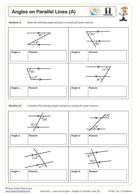 Parallel Lines And Angles Worksheet