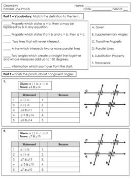 Parallel Lines And Proofs Worksheet