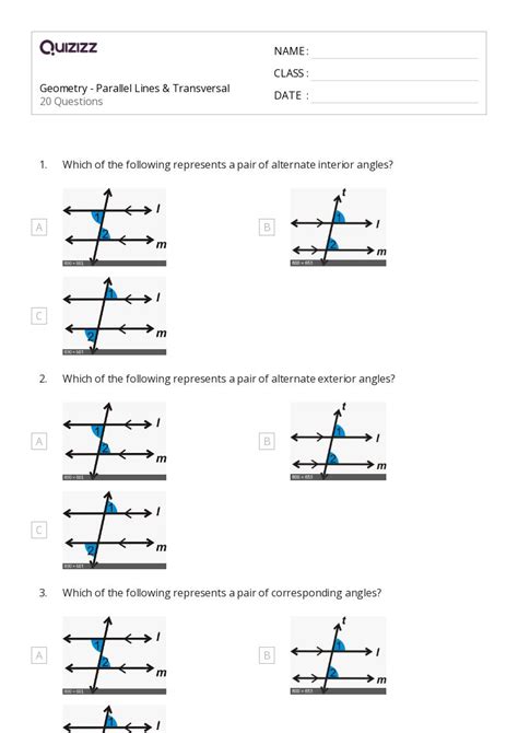 Parallel Lines and Transversals Worksheet Worksheet for 10th Grade