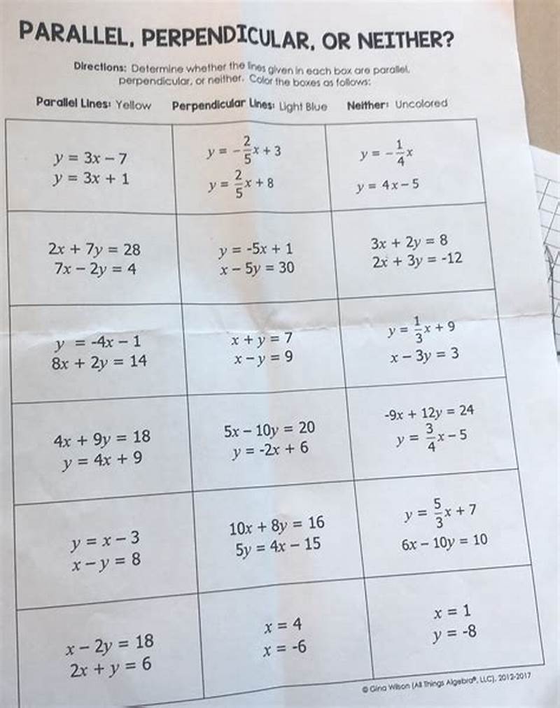 Parallel Perpendicular Or Neither Coloring Worksheet Answer Key