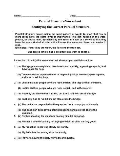 Parallel Structure Worksheet Answer Key
