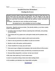 Parallel Structure Worksheet Finding The Errors - worksheet