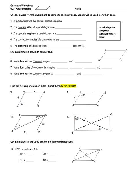 Parallelogram Worksheets With Answers