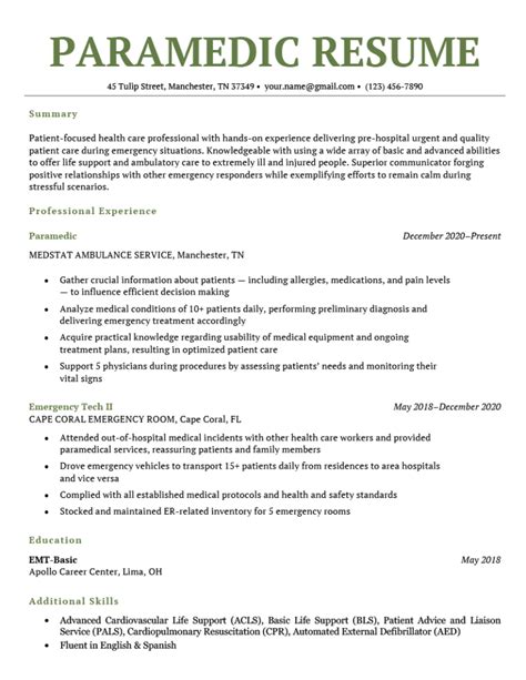 Paramedic Sample Resume