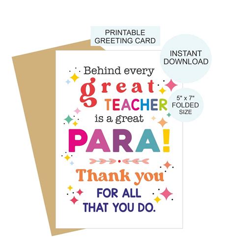 Paraprofessional Thank You Card Printable