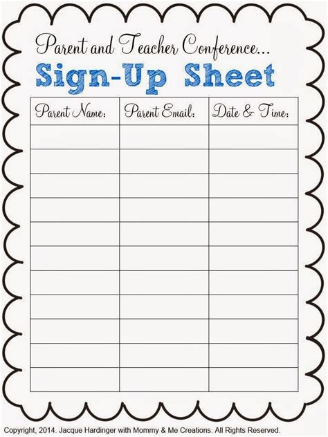 Parent/Teacher Conference SignUp Printables & Template for