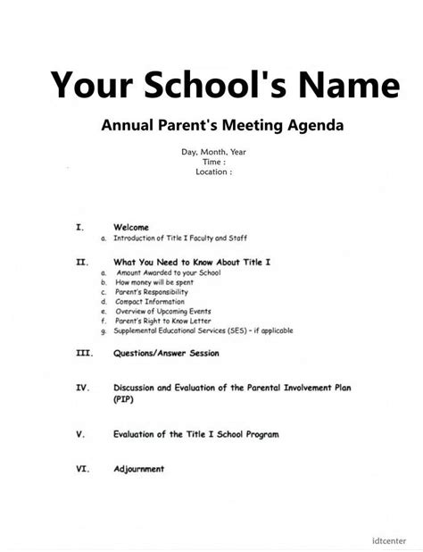 Parent Advisory Council Meeting Agenda Templates