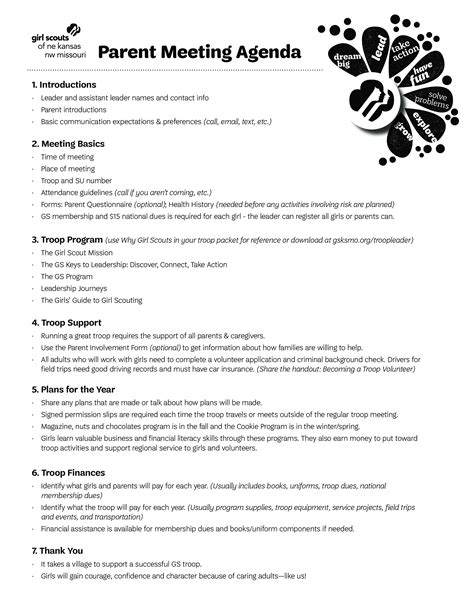 Girl Scout Parent Meeting Agenda Template