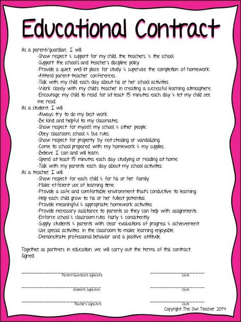 Parent Student Contract Template