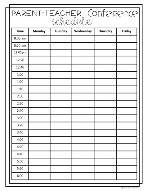 Parent Teacher Conference Schedule Printable