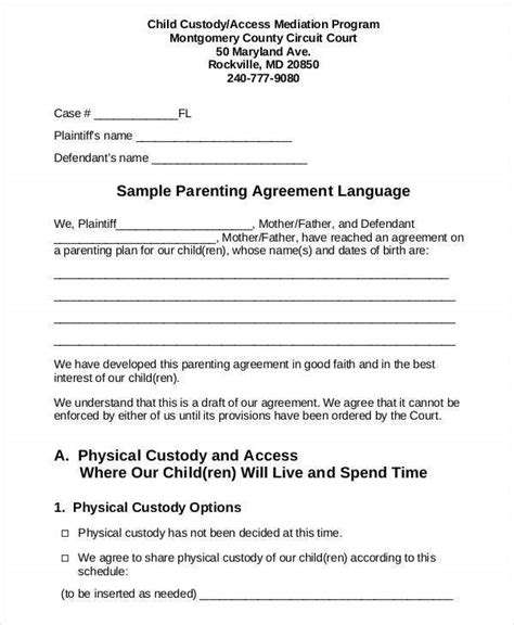Parenting Agreement Template