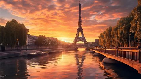 Paris Sunset River