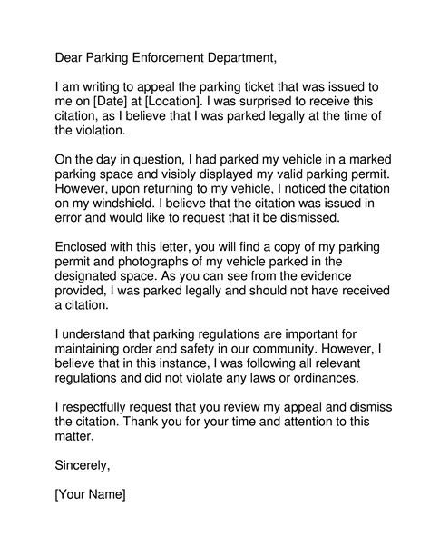 Appeal letter sample for parking offence