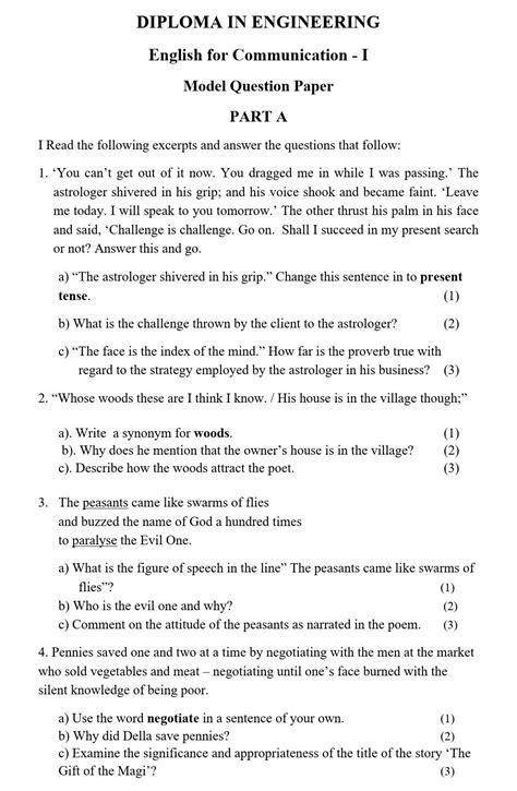 Part A, Answer The Questions - English - Assignment - Teachmint