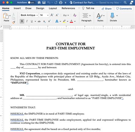 Part Time Employee Contract Template