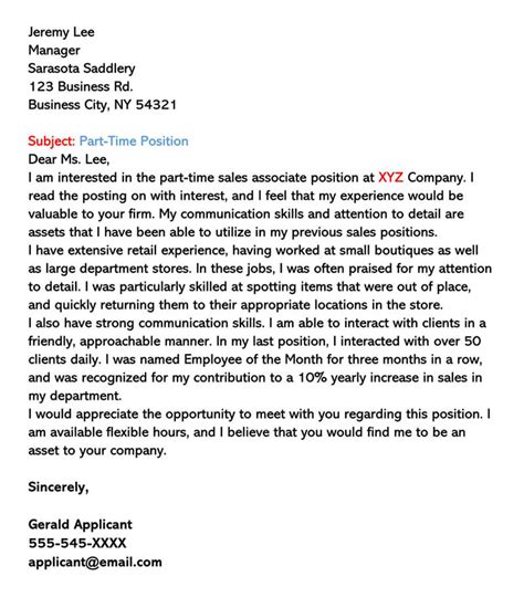 Part Time Cover Letter How to write a Part Time Cover Letter