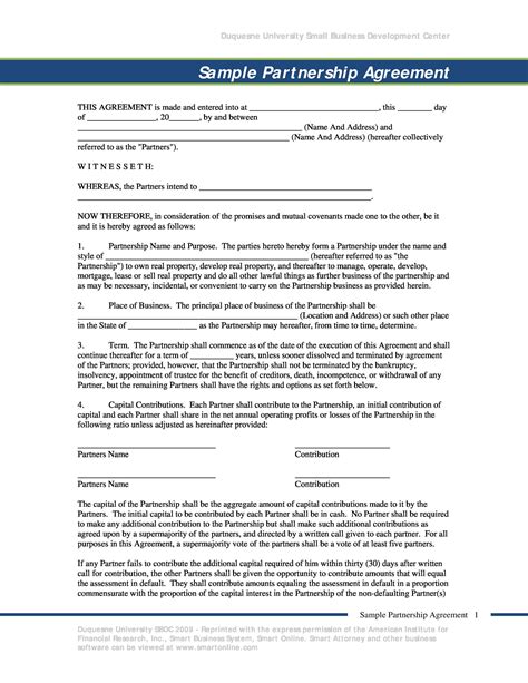 Partnership Agreement Template Free Download